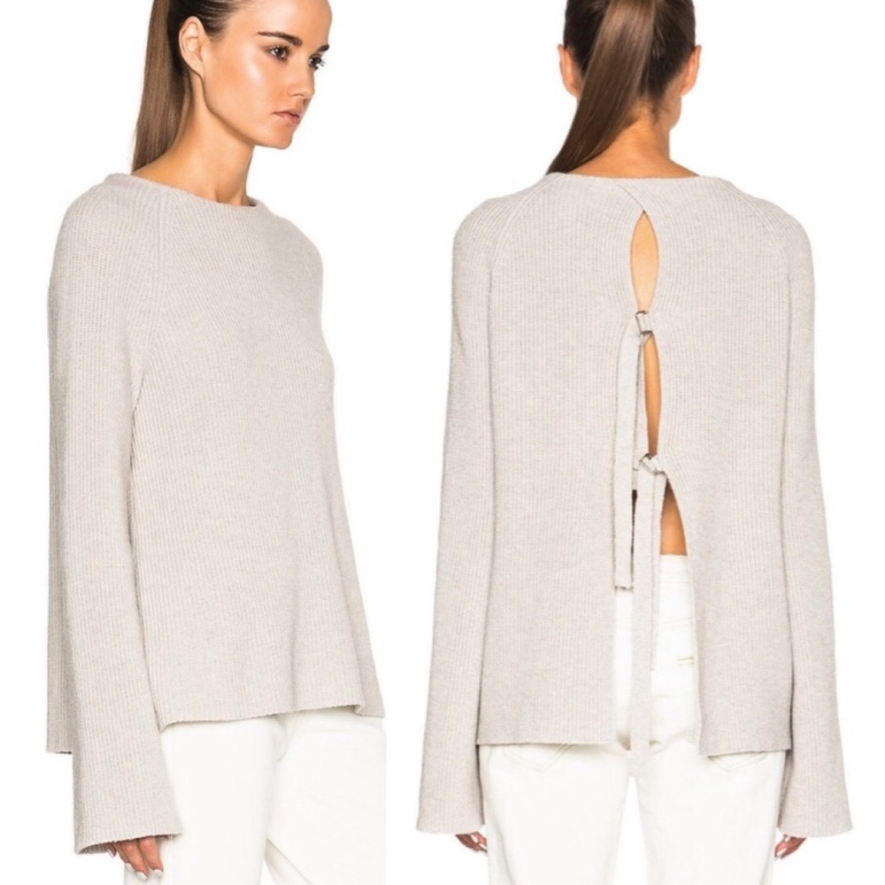 Helmut Lang Sweater Beige Cream Cashmere Blend Open Tie-Back Pullover